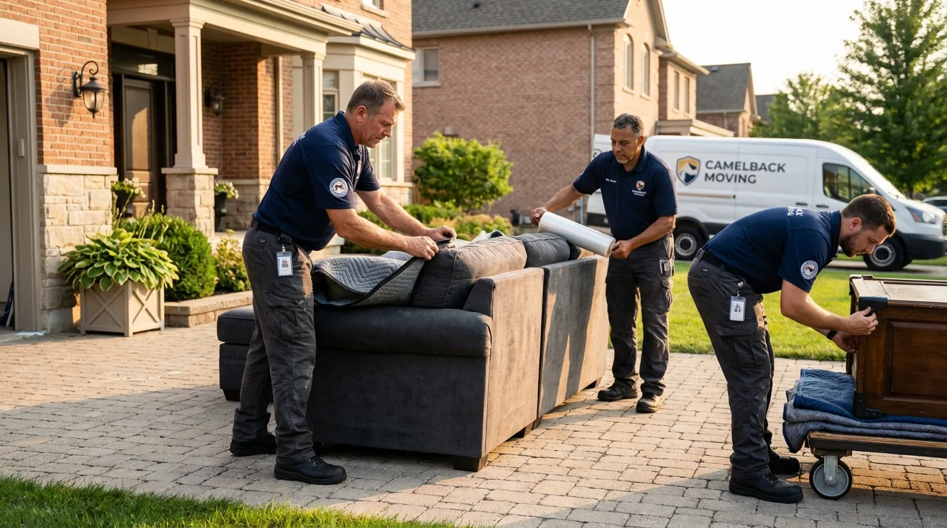 Large estate moving crew wrapping furniture in Luling, TX